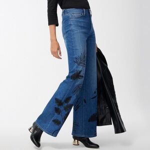 Chicos High Rise Wide Leg Jeans Wildflower Indigo Black Painted Designs